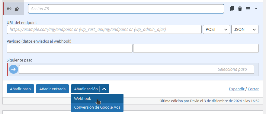 Chat Funnel webhook example