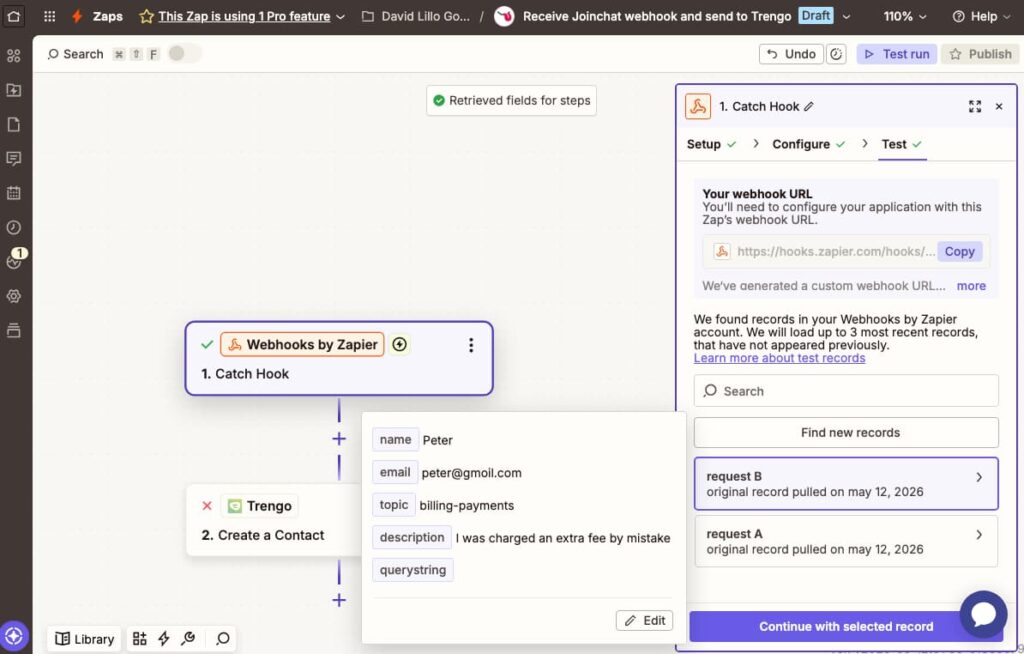 hook record zapier