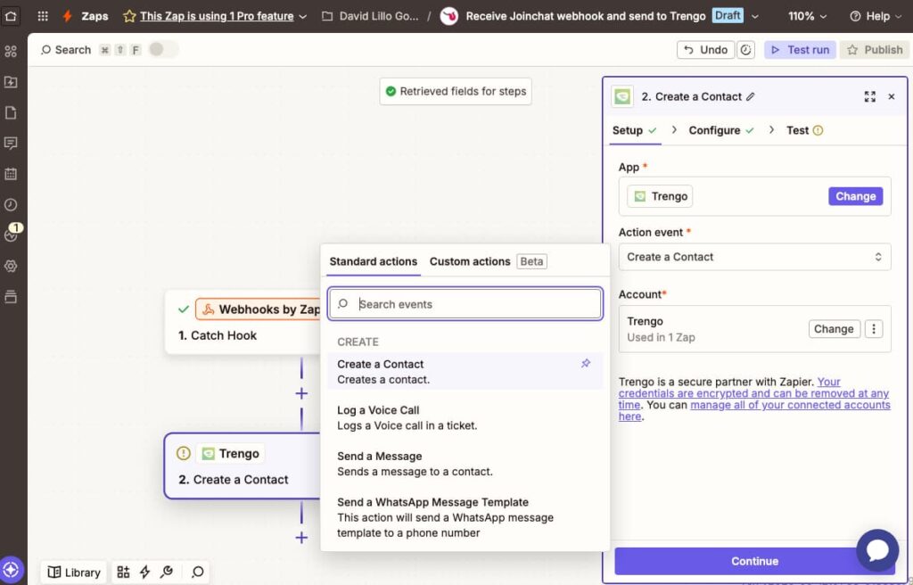 trengo create contact zapier joinchat
