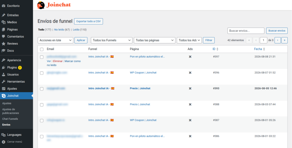 chat funnels envios